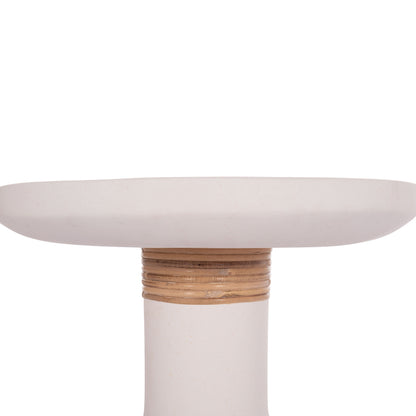 SIDE TABLE TRED(T) HM18169.02 FIBER CEMENT IN WHITE-NATURAL RATTAN--Φ40x61Hcm.
