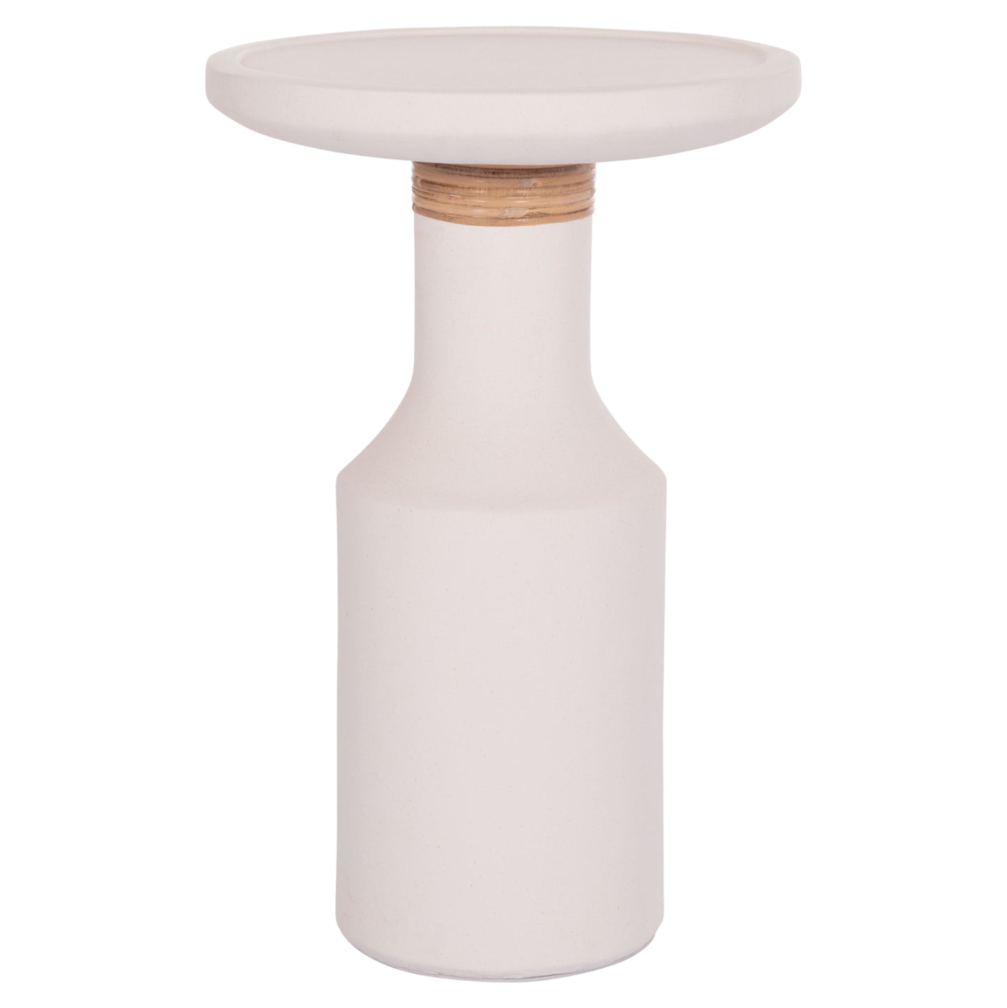 SIDE TABLE TRED(T) HM18169.02 FIBER CEMENT IN WHITE-NATURAL RATTAN--Φ40x61Hcm.