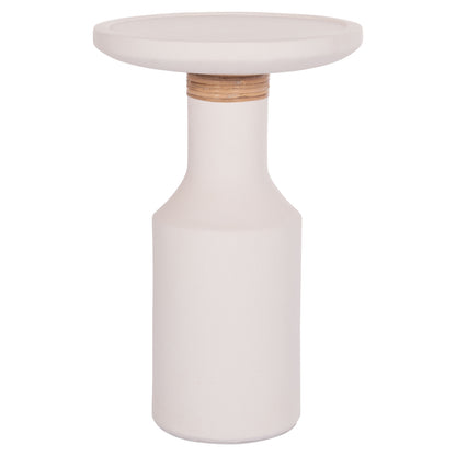 SIDE TABLE TRED(T) HM18169.02 FIBER CEMENT IN WHITE-NATURAL RATTAN--Φ40x61Hcm.
