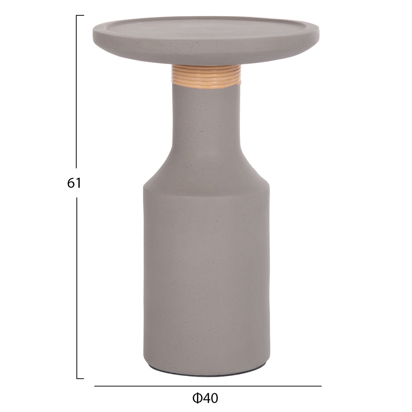 SIDE TABLE TRED(T) HM18169.03 FIBER CEMENT IN GREY-NATURAL RATTAN--Φ40x61Hcm.