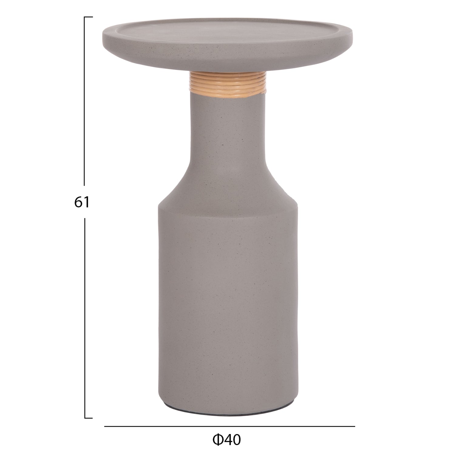 SIDE TABLE TRED(T) HM18169.03 FIBER CEMENT IN GREY-NATURAL RATTAN--Φ40x61Hcm.