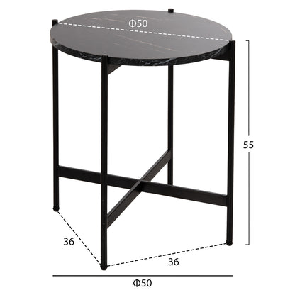 SIDE TABLE HM9589.01 MDF BLACK MARBLE-BLACK METAL BASE Φ50x55Hcm.