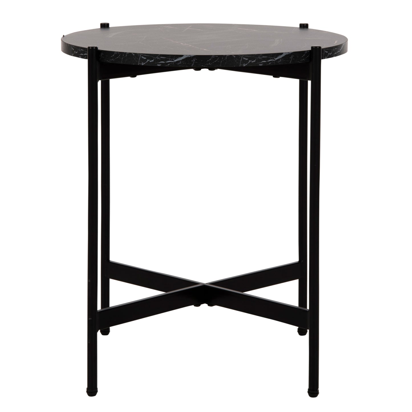 SIDE TABLE HM9589.01 MDF BLACK MARBLE-BLACK METAL BASE Φ50x55Hcm.