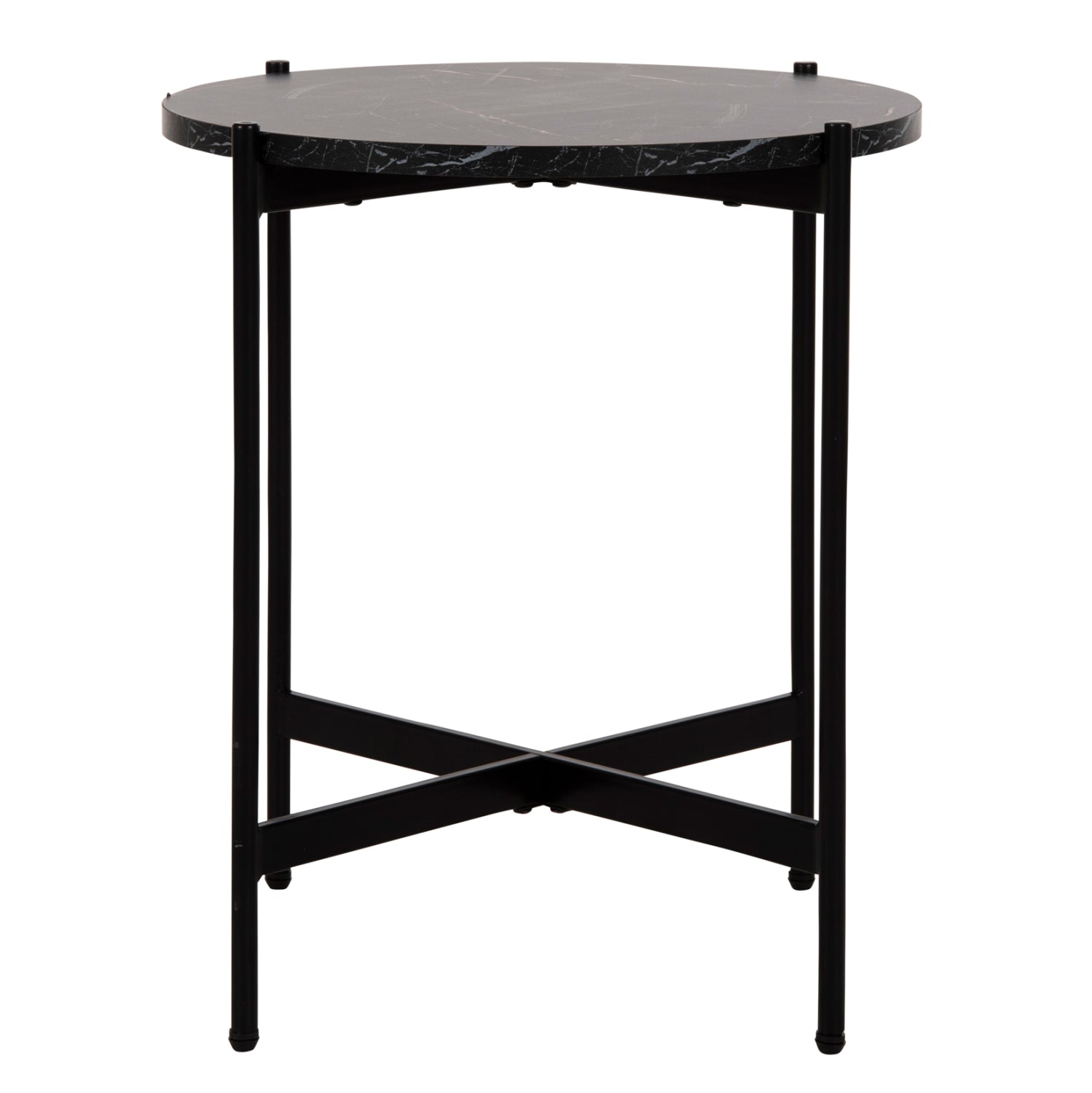 SIDE TABLE HM9589.01 MDF BLACK MARBLE-BLACK METAL BASE Φ50x55Hcm.