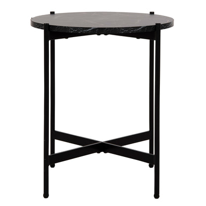 SIDE TABLE HM9589.01 MDF BLACK MARBLE-BLACK METAL BASE Φ50x55Hcm.