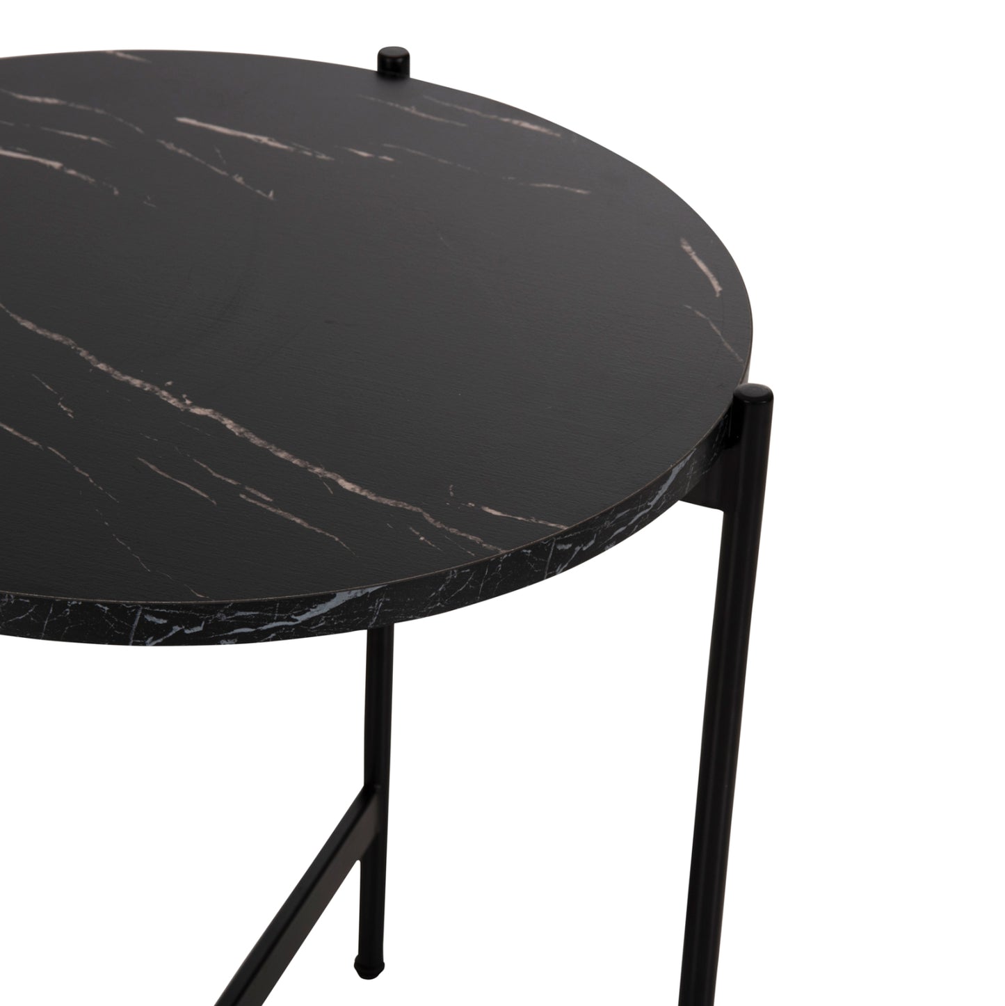 SIDE TABLE HM9589.01 MDF BLACK MARBLE-BLACK METAL BASE Φ50x55Hcm.
