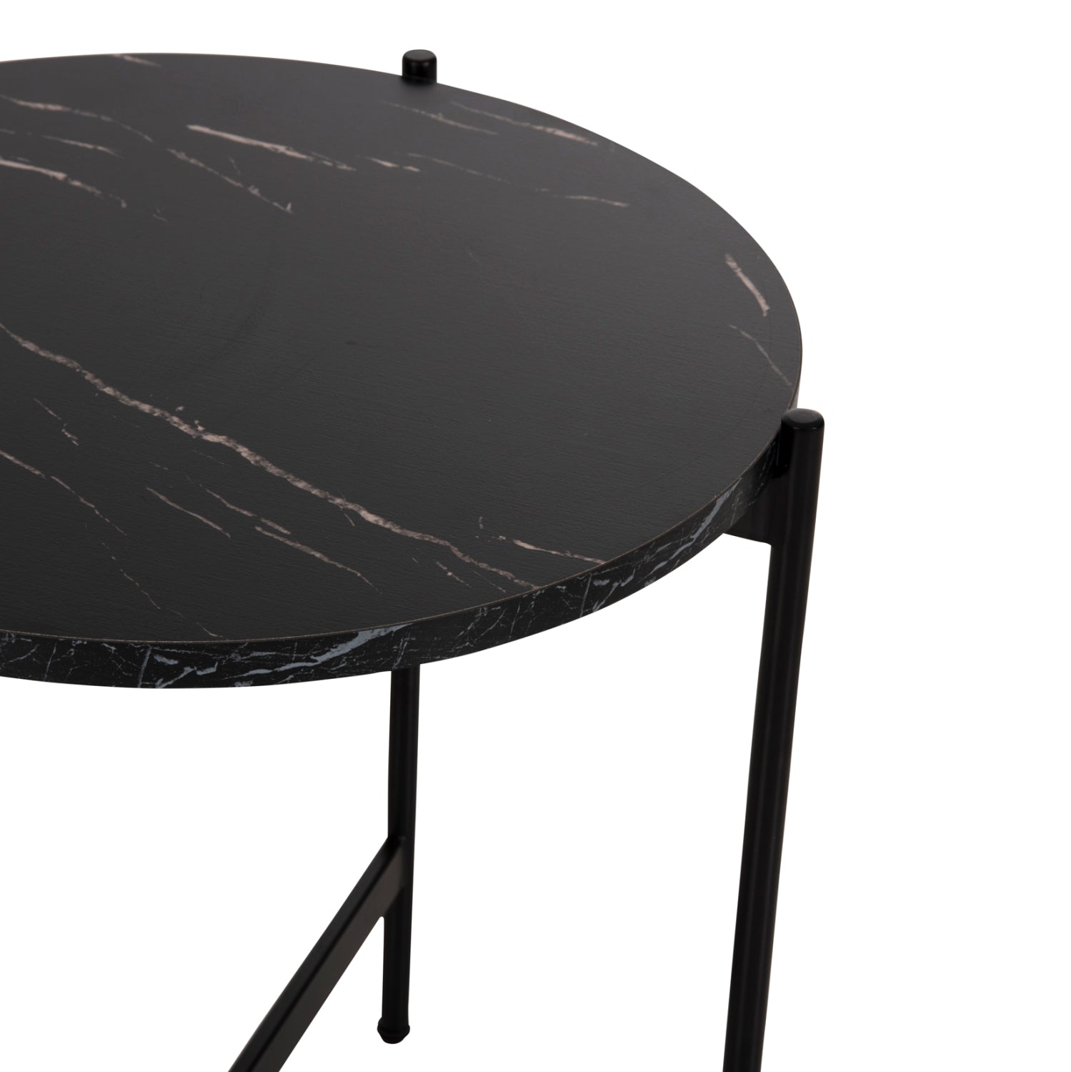 SIDE TABLE HM9589.01 MDF BLACK MARBLE-BLACK METAL BASE Φ50x55Hcm.