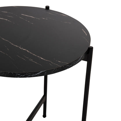 SIDE TABLE HM9589.01 MDF BLACK MARBLE-BLACK METAL BASE Φ50x55Hcm.
