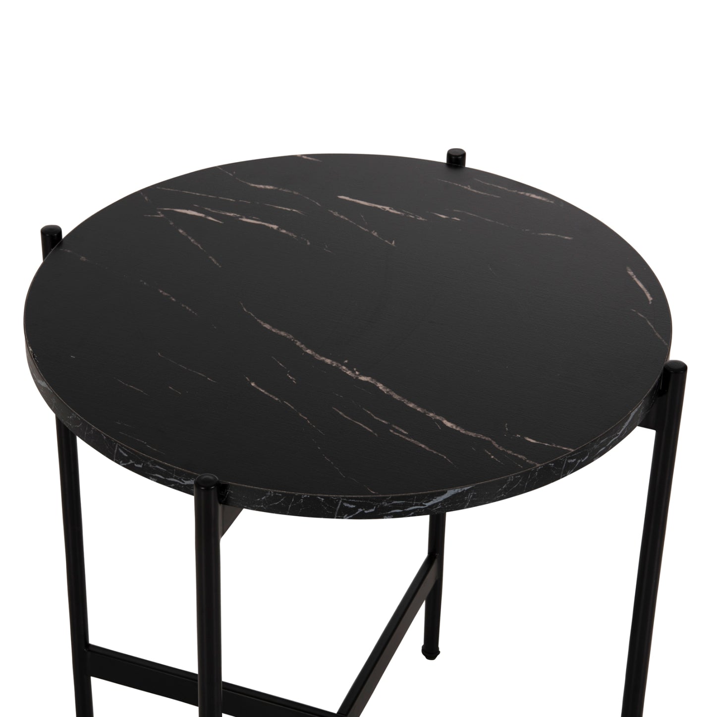 SIDE TABLE HM9589.01 MDF BLACK MARBLE-BLACK METAL BASE Φ50x55Hcm.