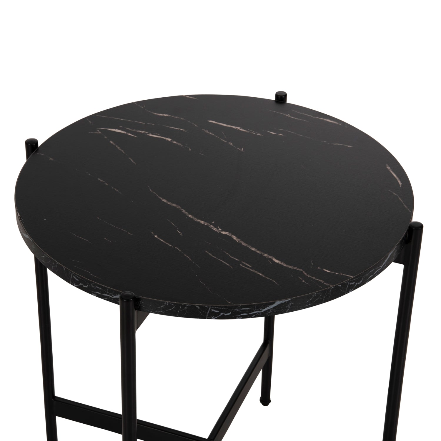 SIDE TABLE HM9589.01 MDF BLACK MARBLE-BLACK METAL BASE Φ50x55Hcm.
