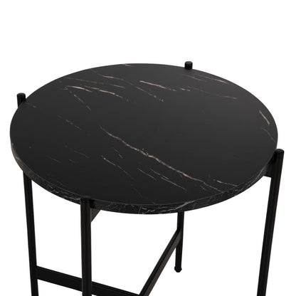SIDE TABLE HM9589.01 MDF BLACK MARBLE-BLACK METAL BASE Φ50x55Hcm.