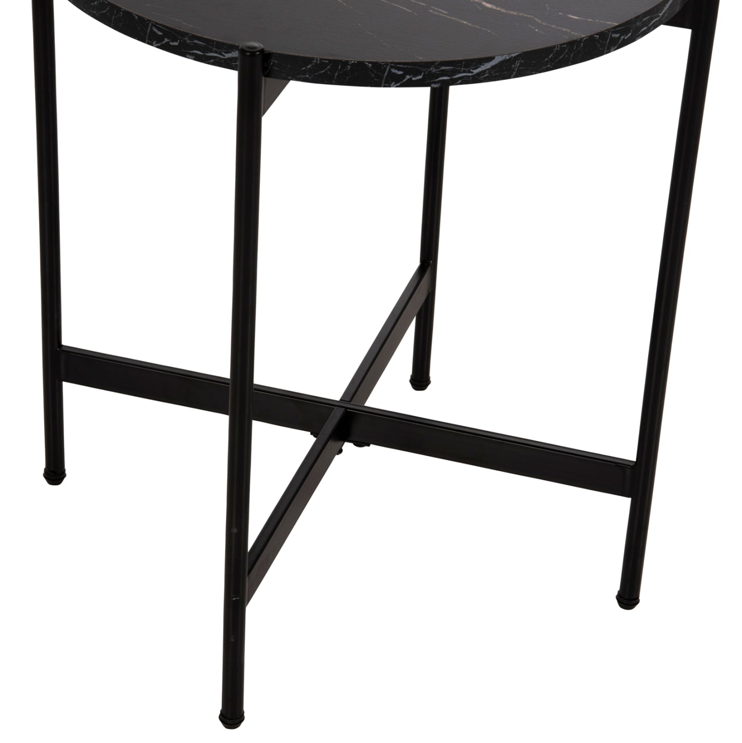 SIDE TABLE HM9589.01 MDF BLACK MARBLE-BLACK METAL BASE Φ50x55Hcm.