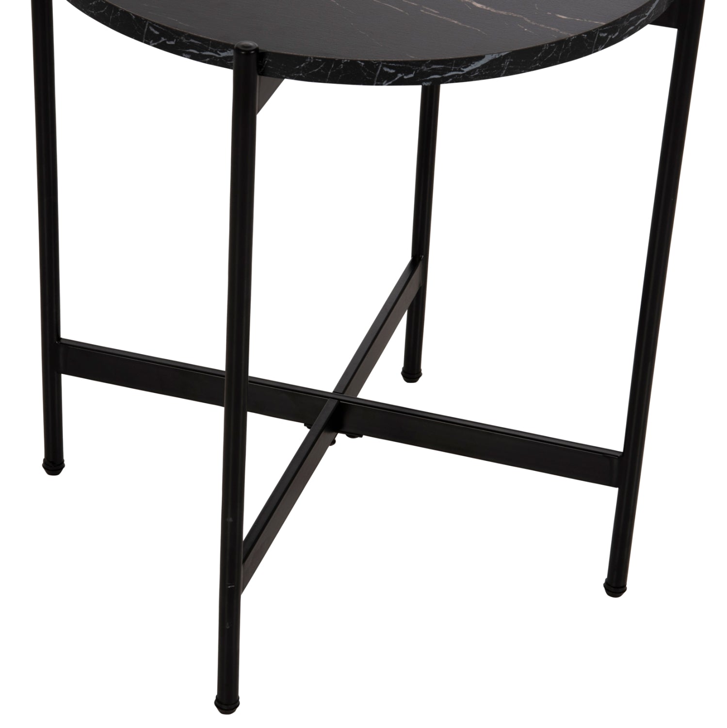 SIDE TABLE HM9589.01 MDF BLACK MARBLE-BLACK METAL BASE Φ50x55Hcm.