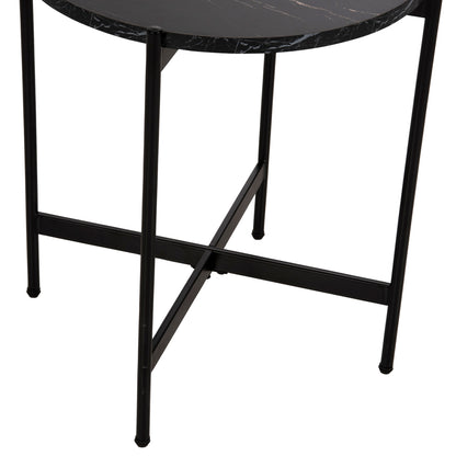 SIDE TABLE HM9589.01 MDF BLACK MARBLE-BLACK METAL BASE Φ50x55Hcm.