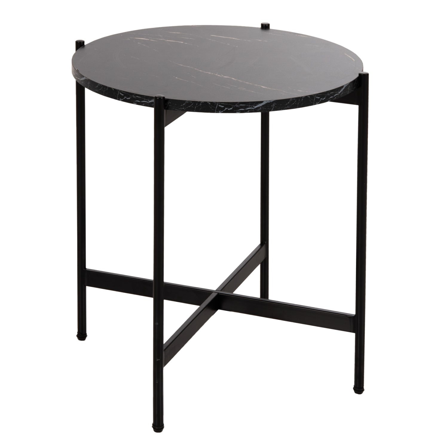 SIDE TABLE HM9589.01 MDF BLACK MARBLE-BLACK METAL BASE Φ50x55Hcm.