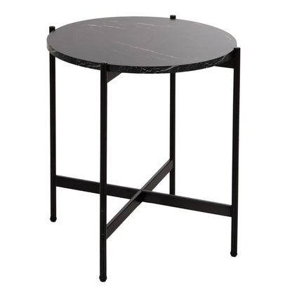 SIDE TABLE HM9589.01 MDF BLACK MARBLE-BLACK METAL BASE Φ50x55Hcm.