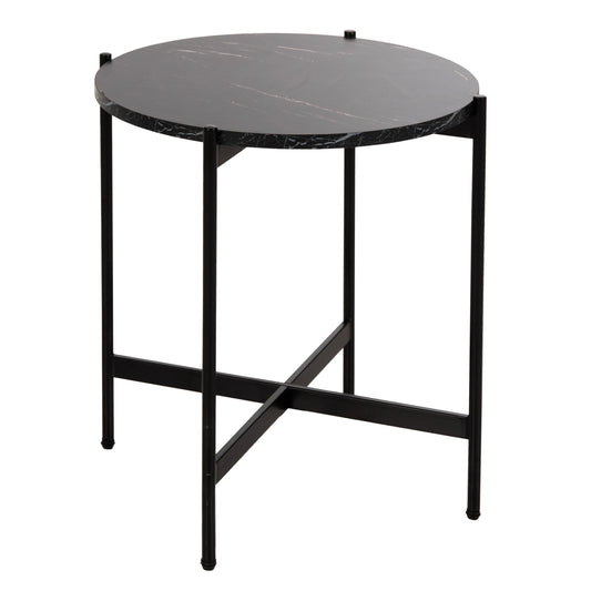 SIDE TABLE HM9589.01 MDF BLACK MARBLE-BLACK METAL BASE Φ50x55Hcm.