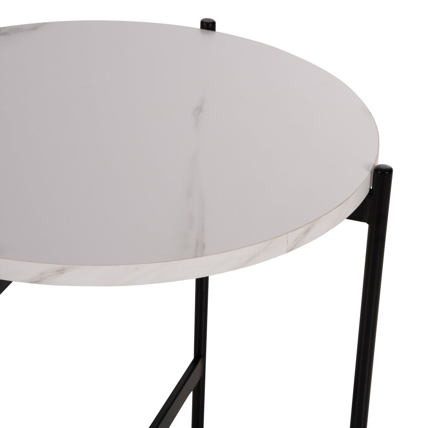 SIDE TABLE HM9589.05 MDF WHITE MARBLE-BLACK METAL BASE Φ50x55Hcm.