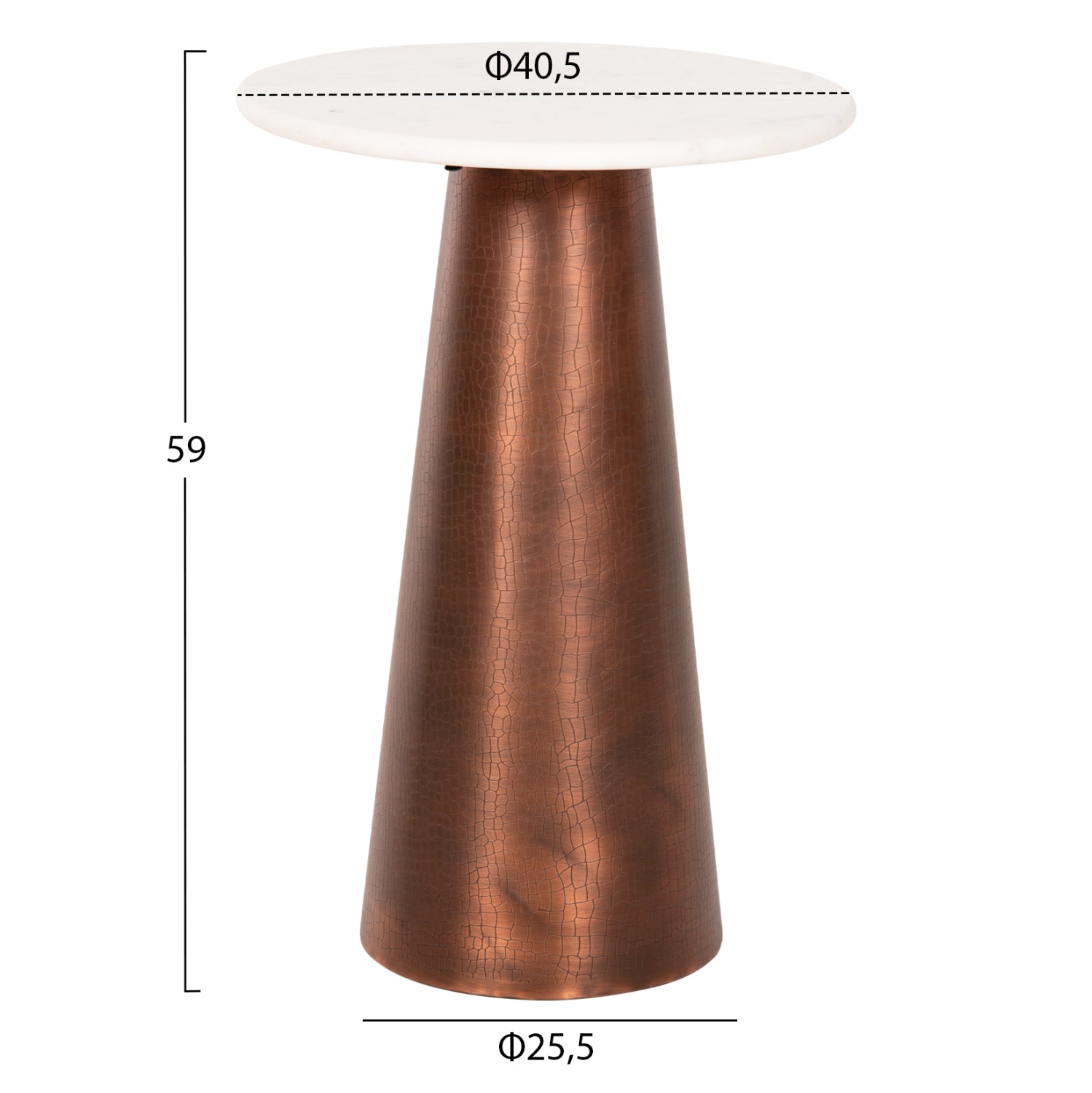 SIDE TABLE ROUND FODEN HM9720 WHITE MARBLE TOP AND METAL BASE IN DARK COPPER COLOR Φ40,5x59Hcm.