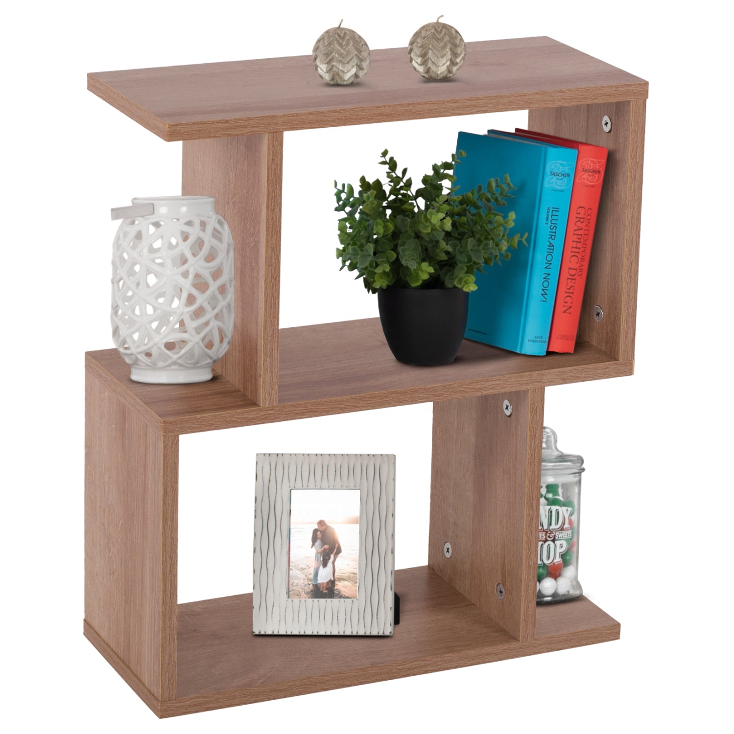 SIDE TABLE AMABELLA HM8956.11 WITH OPEN STORAGE SPACES MELAMINE IN NATURAL WOOD COLOR 45x17x52Hcm.