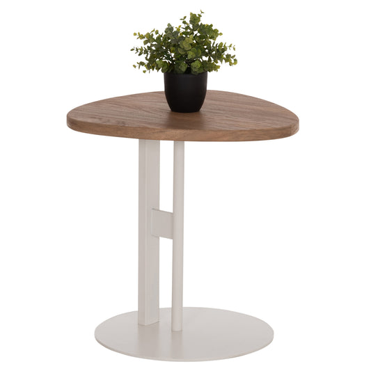 SIDE TABLE OVAL ALPER HM18328 MDF IN SONAMA--METAL BASE IN WHITE 50x50x51Hcm.