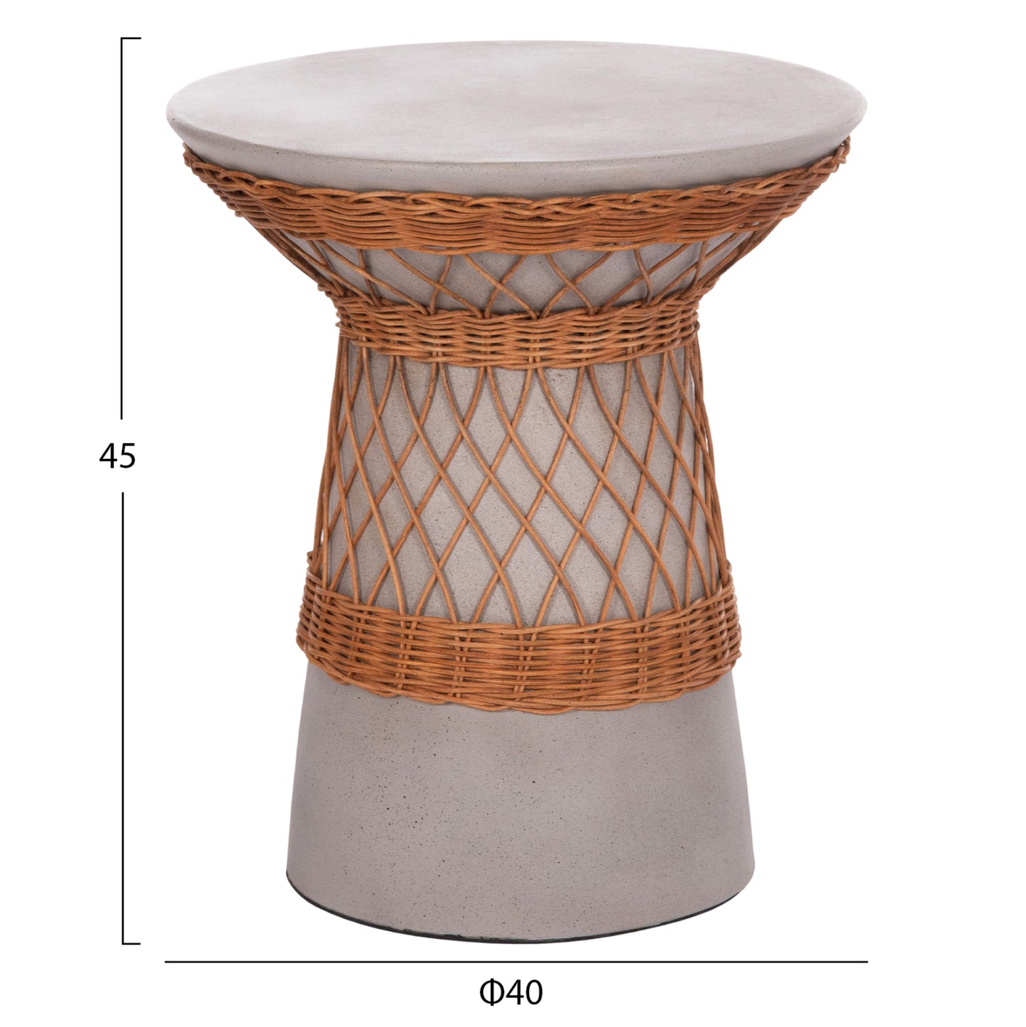 SIDE TABLE ROUND DELIA HM18167.03 FIBER CEMENT GREY & RATTAN Φ40x45Hcm.