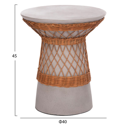 SIDE TABLE ROUND DELIA HM18167.03 FIBER CEMENT GREY & RATTAN Φ40x45Hcm.