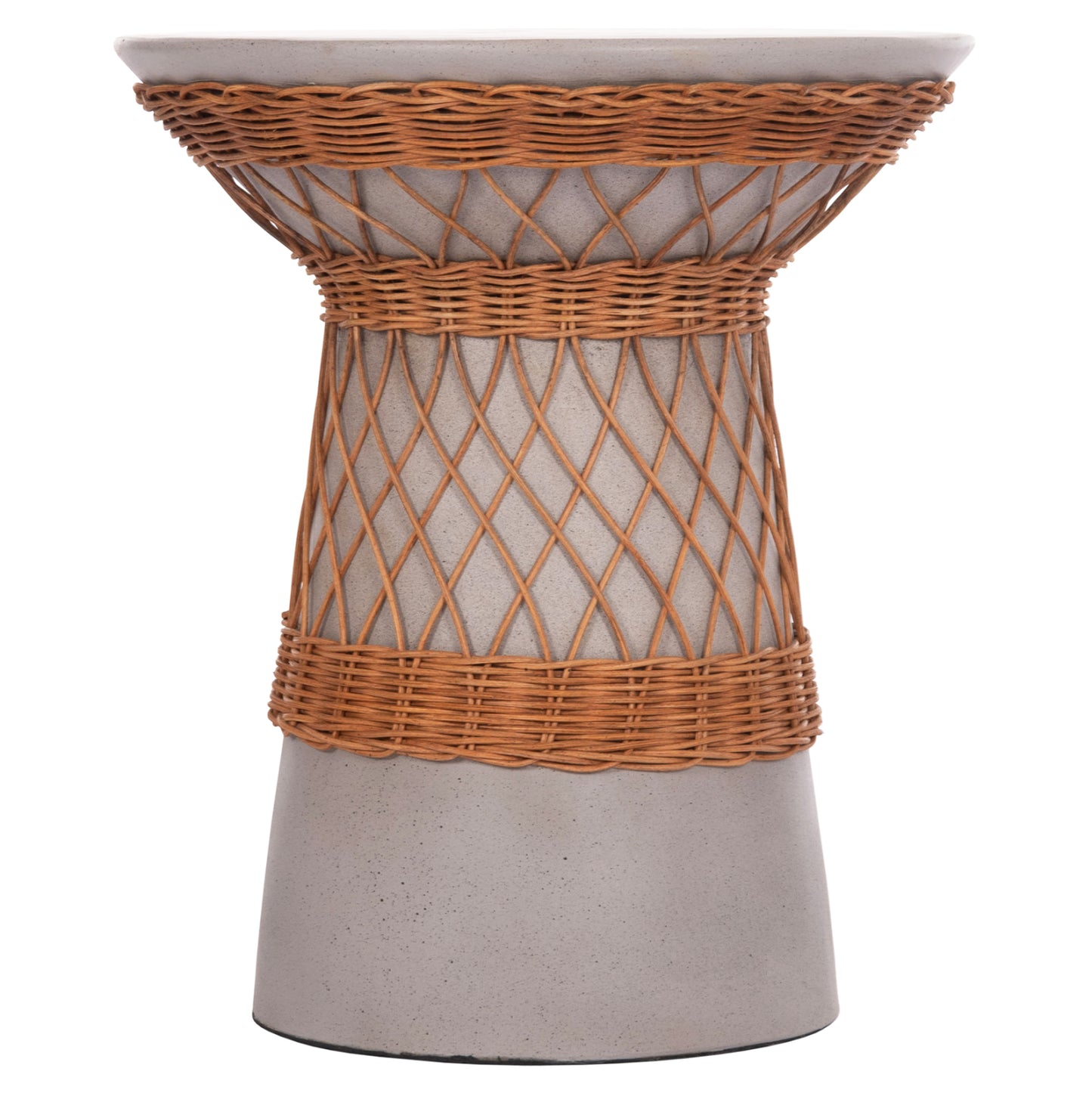 SIDE TABLE ROUND DELIA HM18167.03 FIBER CEMENT GREY & RATTAN Φ40x45Hcm.