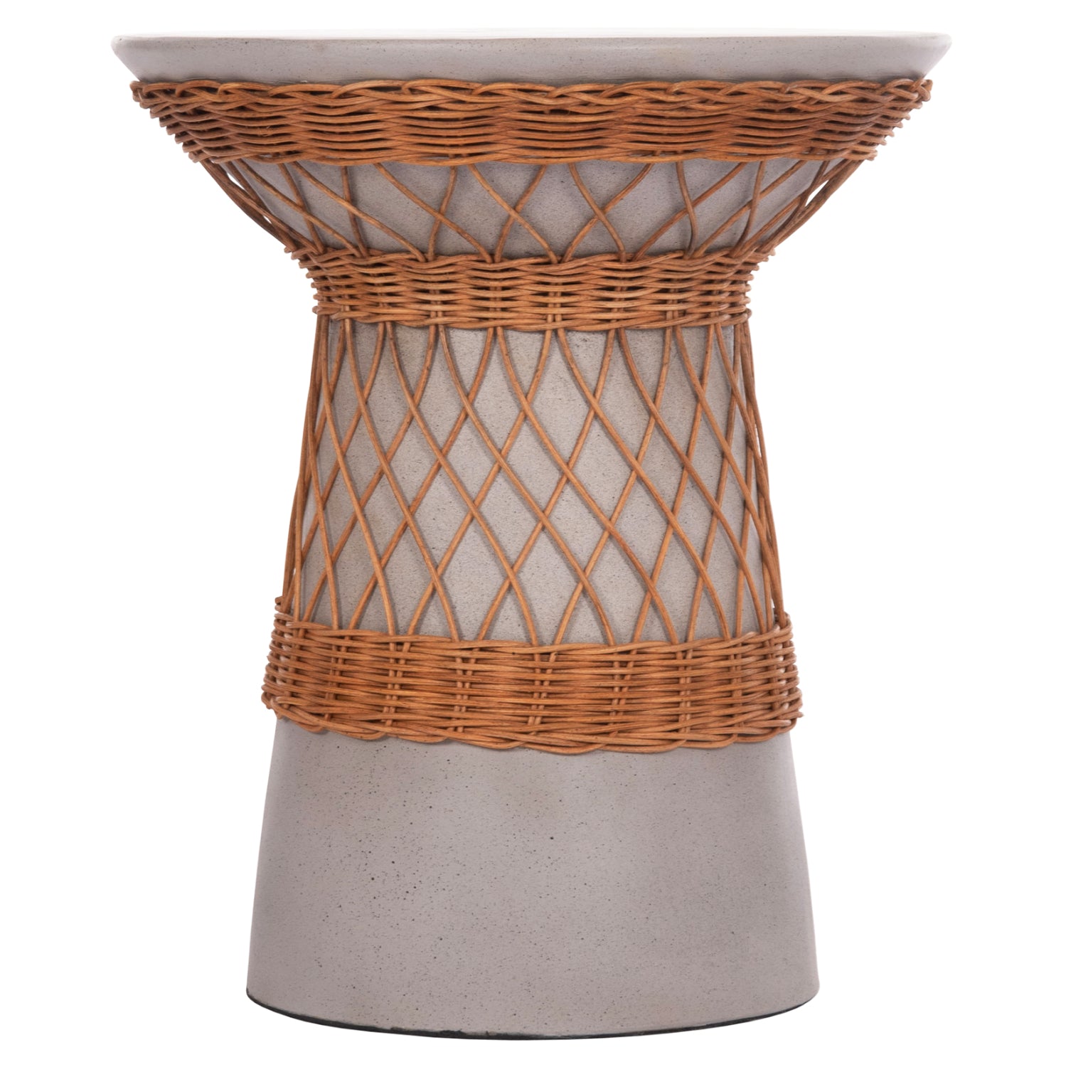 SIDE TABLE ROUND DELIA HM18167.03 FIBER CEMENT GREY & RATTAN Φ40x45Hcm.