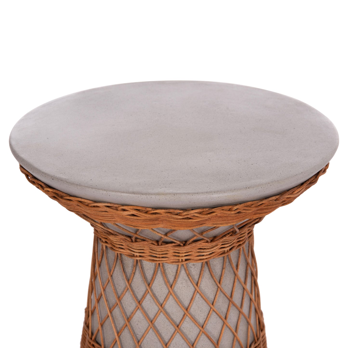 SIDE TABLE ROUND DELIA HM18167.03 FIBER CEMENT GREY & RATTAN Φ40x45Hcm.