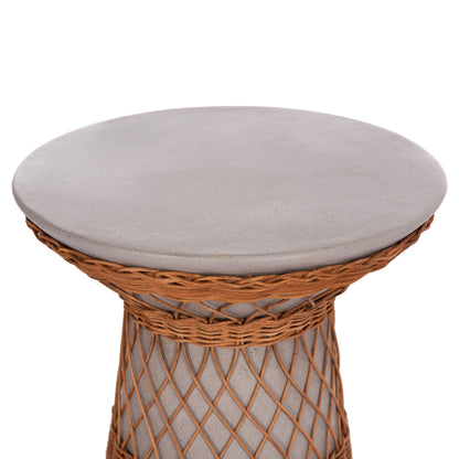 SIDE TABLE ROUND DELIA HM18167.03 FIBER CEMENT GREY & RATTAN Φ40x45Hcm.