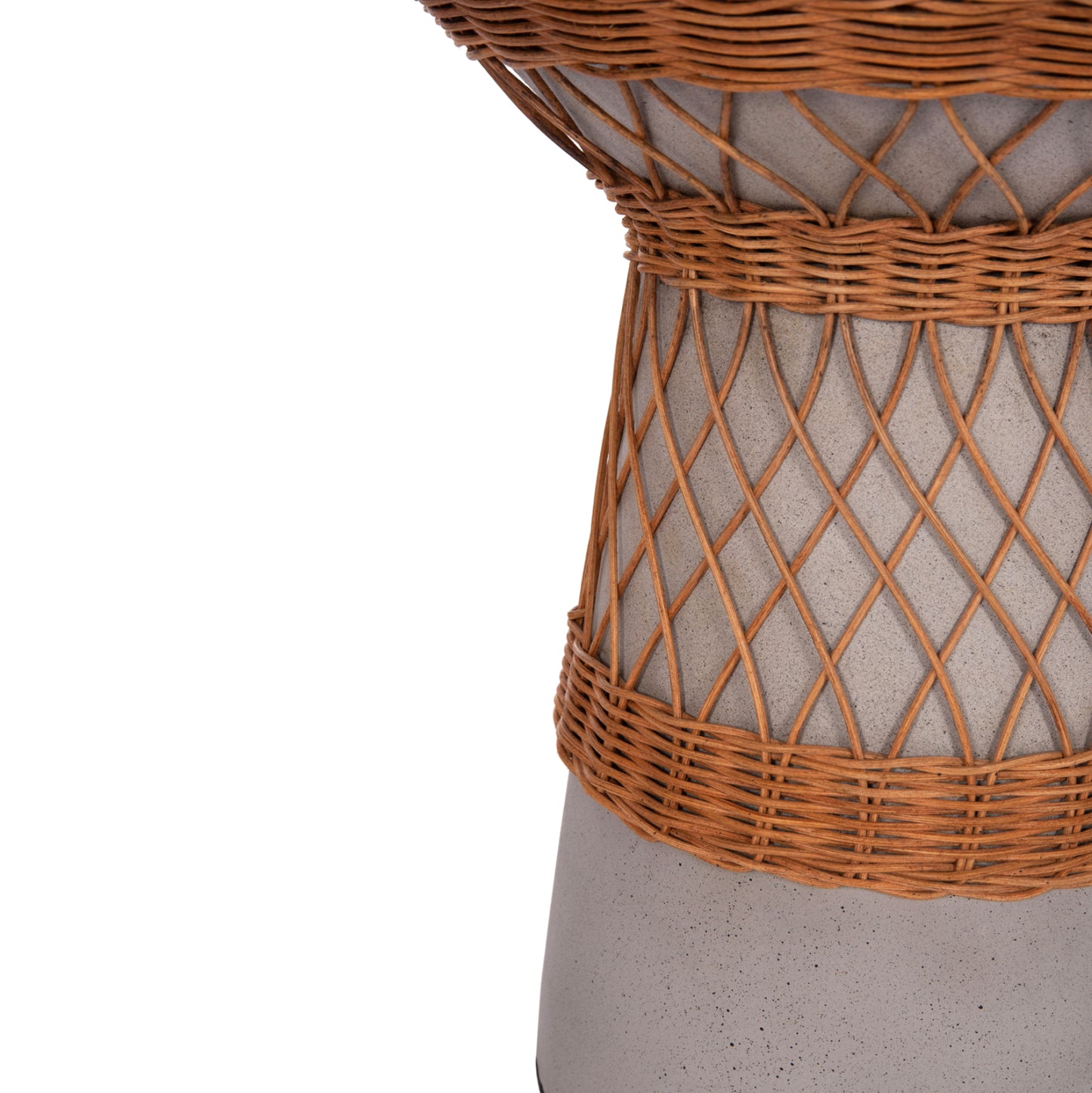 SIDE TABLE ROUND DELIA HM18167.03 FIBER CEMENT GREY & RATTAN Φ40x45Hcm.