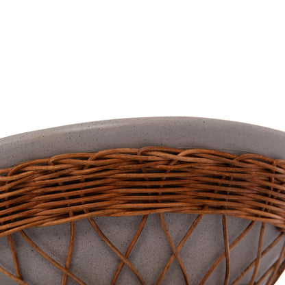 SIDE TABLE ROUND DELIA HM18167.03 FIBER CEMENT GREY & RATTAN Φ40x45Hcm.