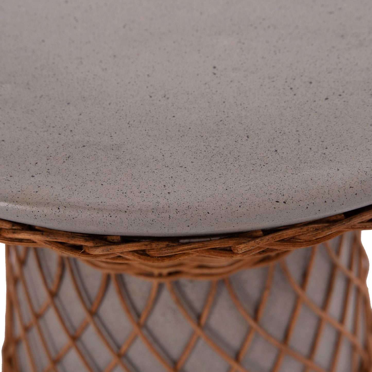 SIDE TABLE ROUND DELIA HM18167.03 FIBER CEMENT GREY & RATTAN Φ40x45Hcm.