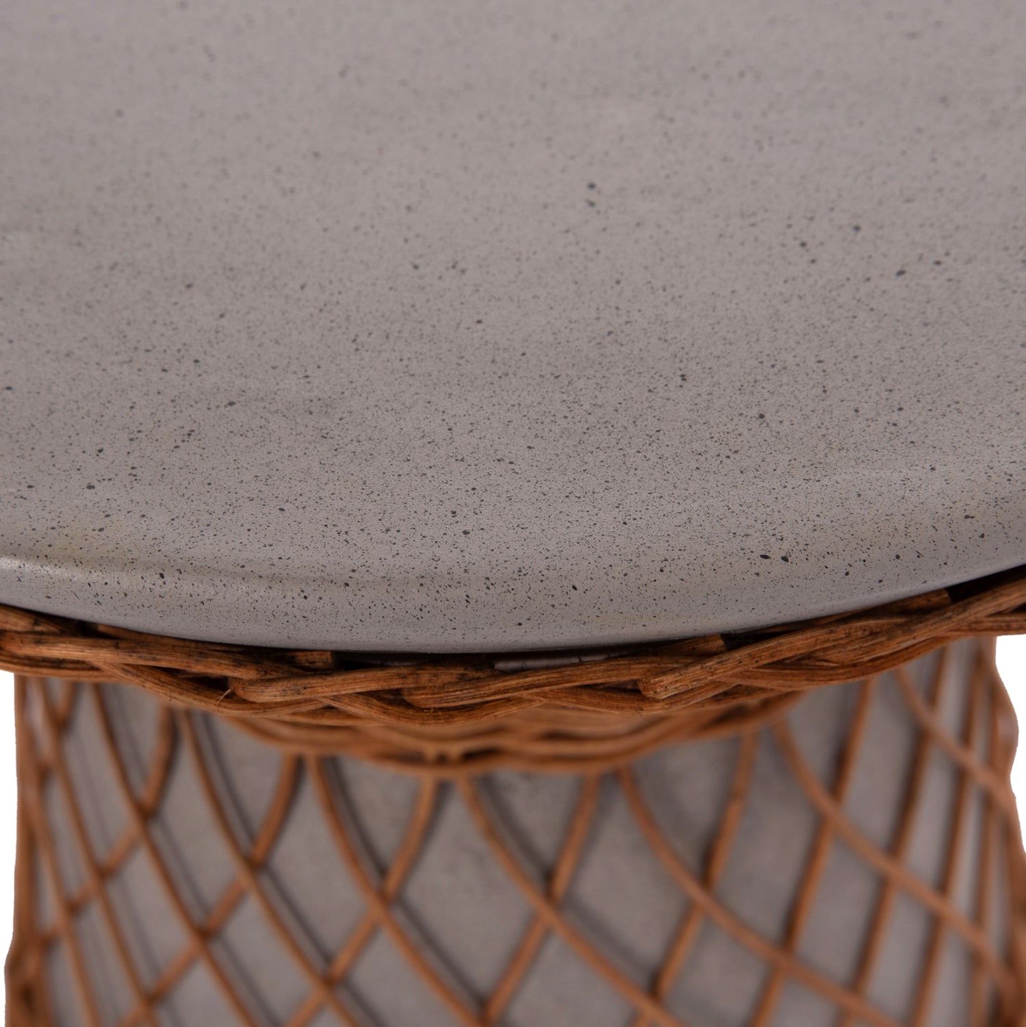 SIDE TABLE ROUND DELIA HM18167.03 FIBER CEMENT GREY & RATTAN Φ40x45Hcm.