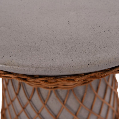 SIDE TABLE ROUND DELIA HM18167.03 FIBER CEMENT GREY & RATTAN Φ40x45Hcm.