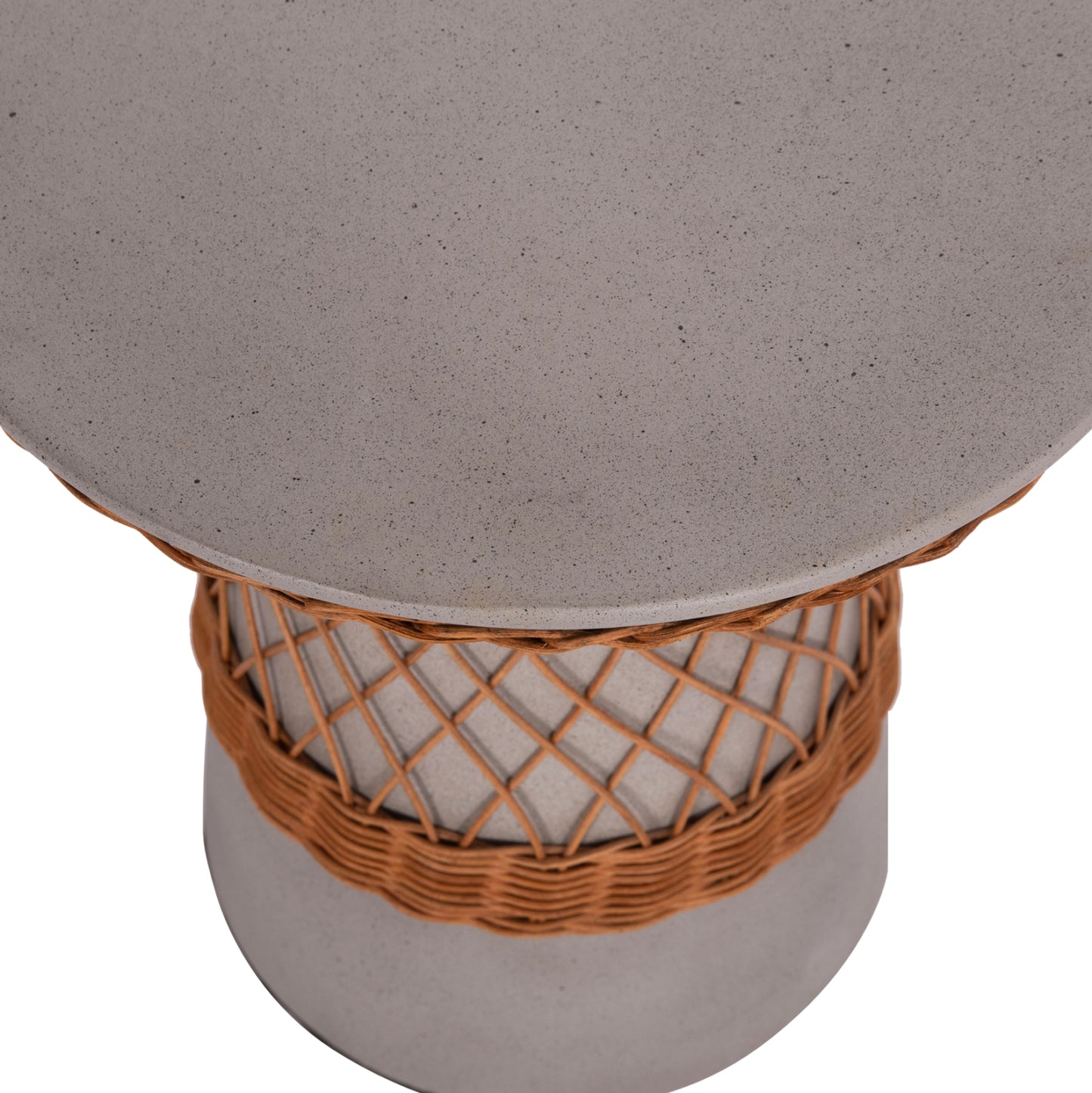 SIDE TABLE ROUND DELIA HM18167.03 FIBER CEMENT GREY & RATTAN Φ40x45Hcm.