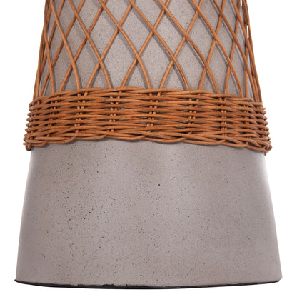 SIDE TABLE ROUND DELIA HM18167.03 FIBER CEMENT GREY & RATTAN Φ40x45Hcm.