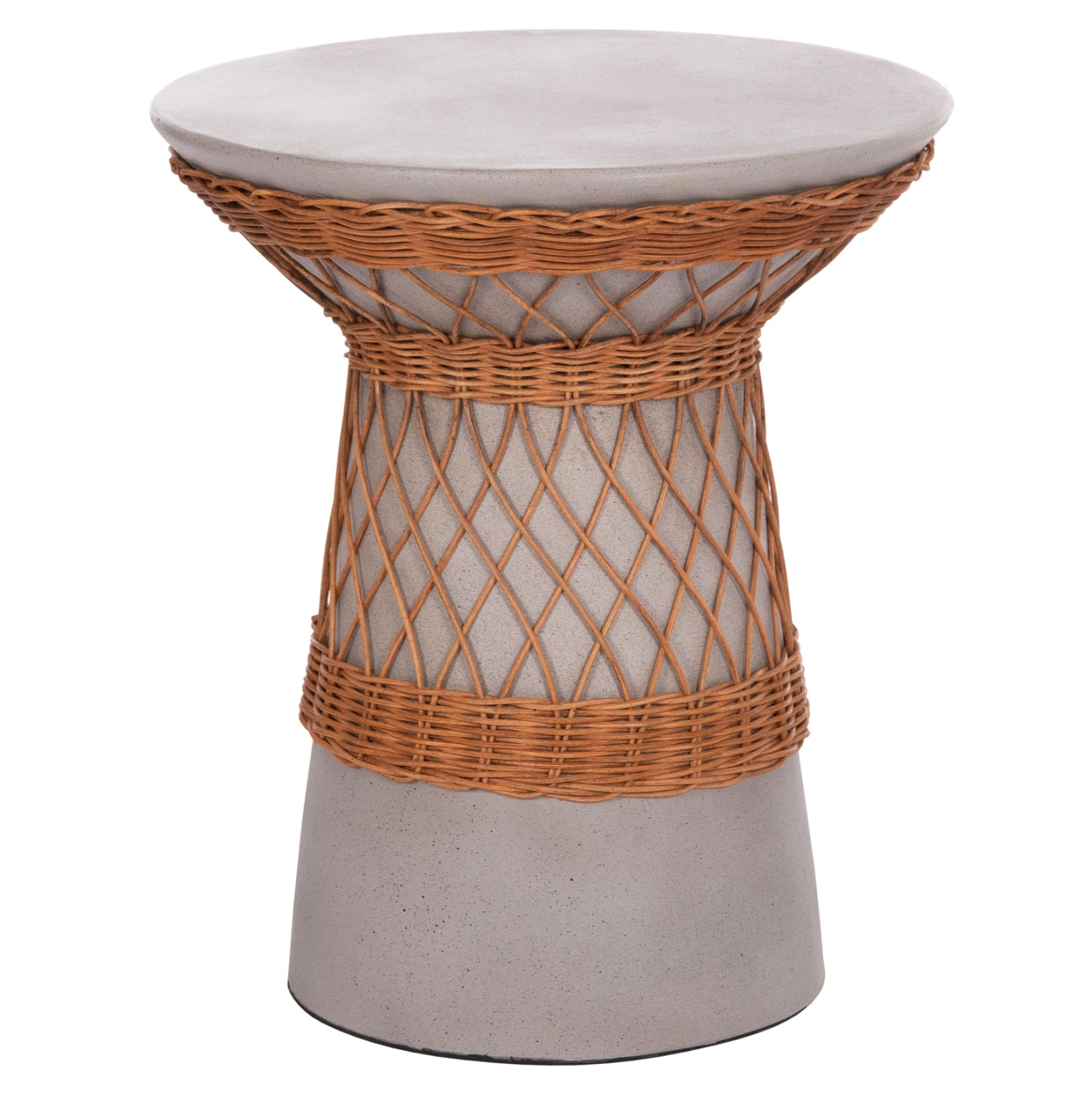 SIDE TABLE ROUND DELIA HM18167.03 FIBER CEMENT GREY & RATTAN Φ40x45Hcm.