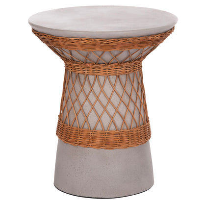 SIDE TABLE ROUND DELIA HM18167.03 FIBER CEMENT GREY & RATTAN Φ40x45Hcm.