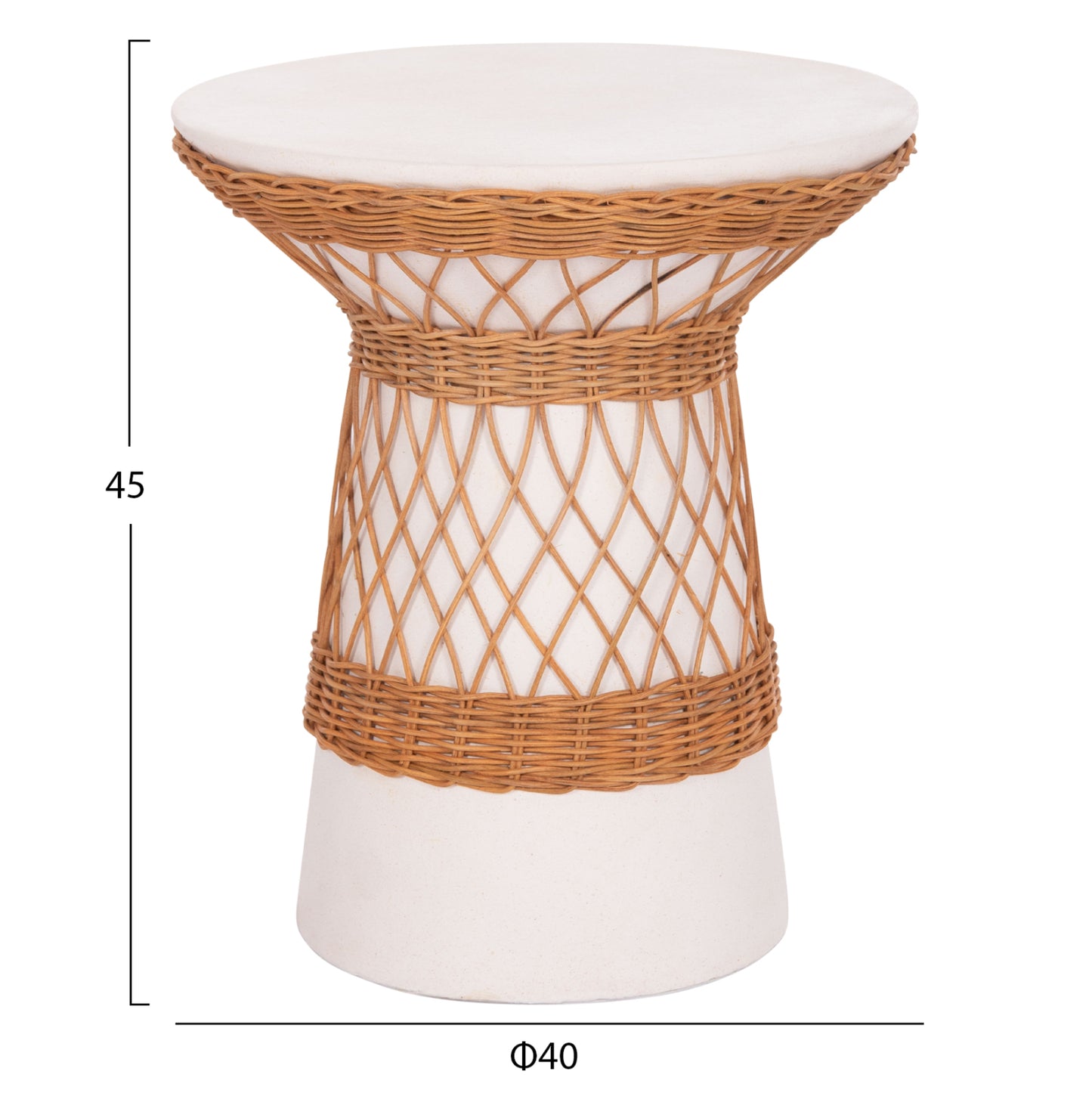 SIDE TABLE ROUND DELIA HM18167.02 FIBER CEMENT WHITE & RATTAN Φ40x45Hcm.