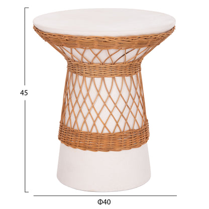 SIDE TABLE ROUND DELIA HM18167.02 FIBER CEMENT WHITE & RATTAN Φ40x45Hcm.