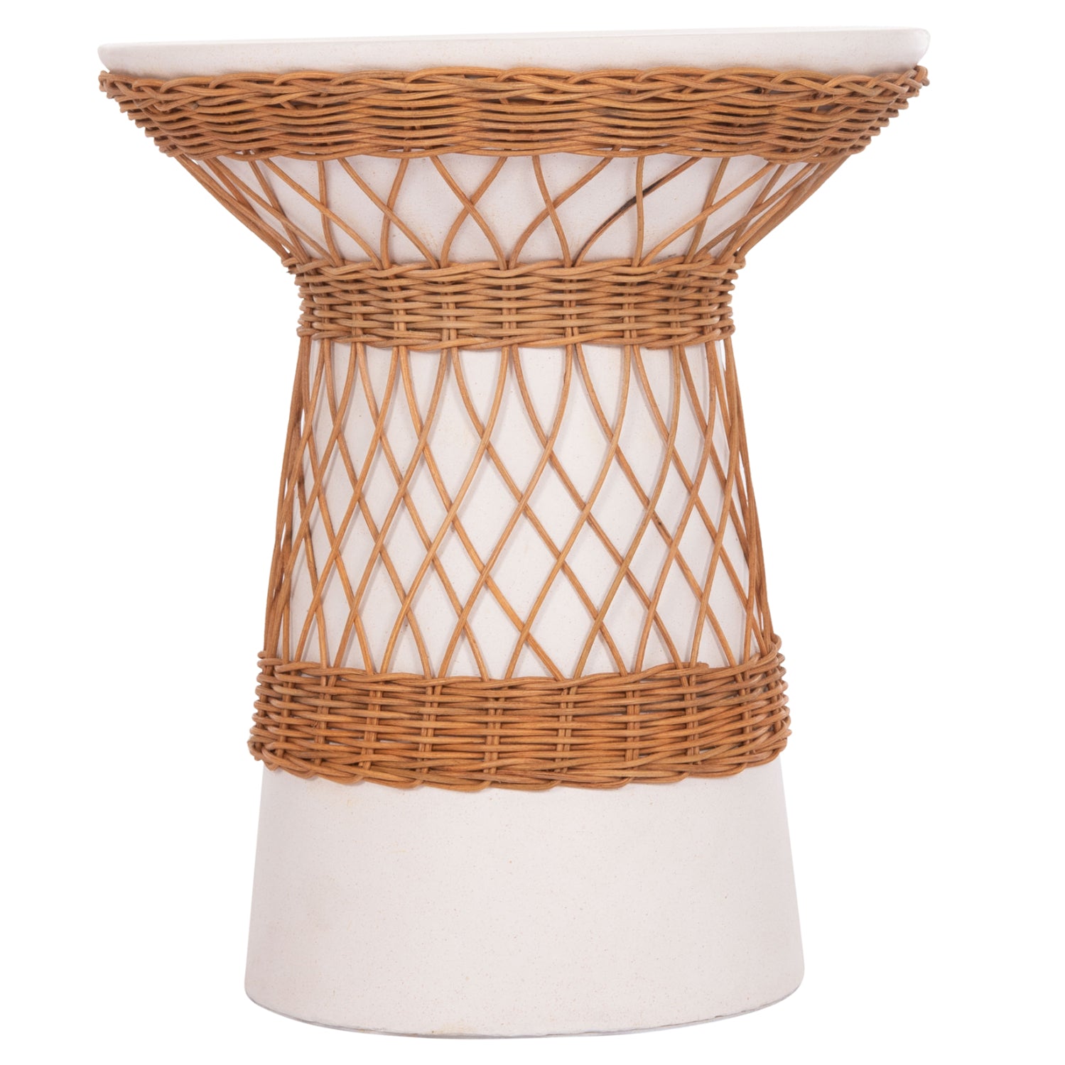 SIDE TABLE ROUND DELIA HM18167.02 FIBER CEMENT WHITE & RATTAN Φ40x45Hcm.