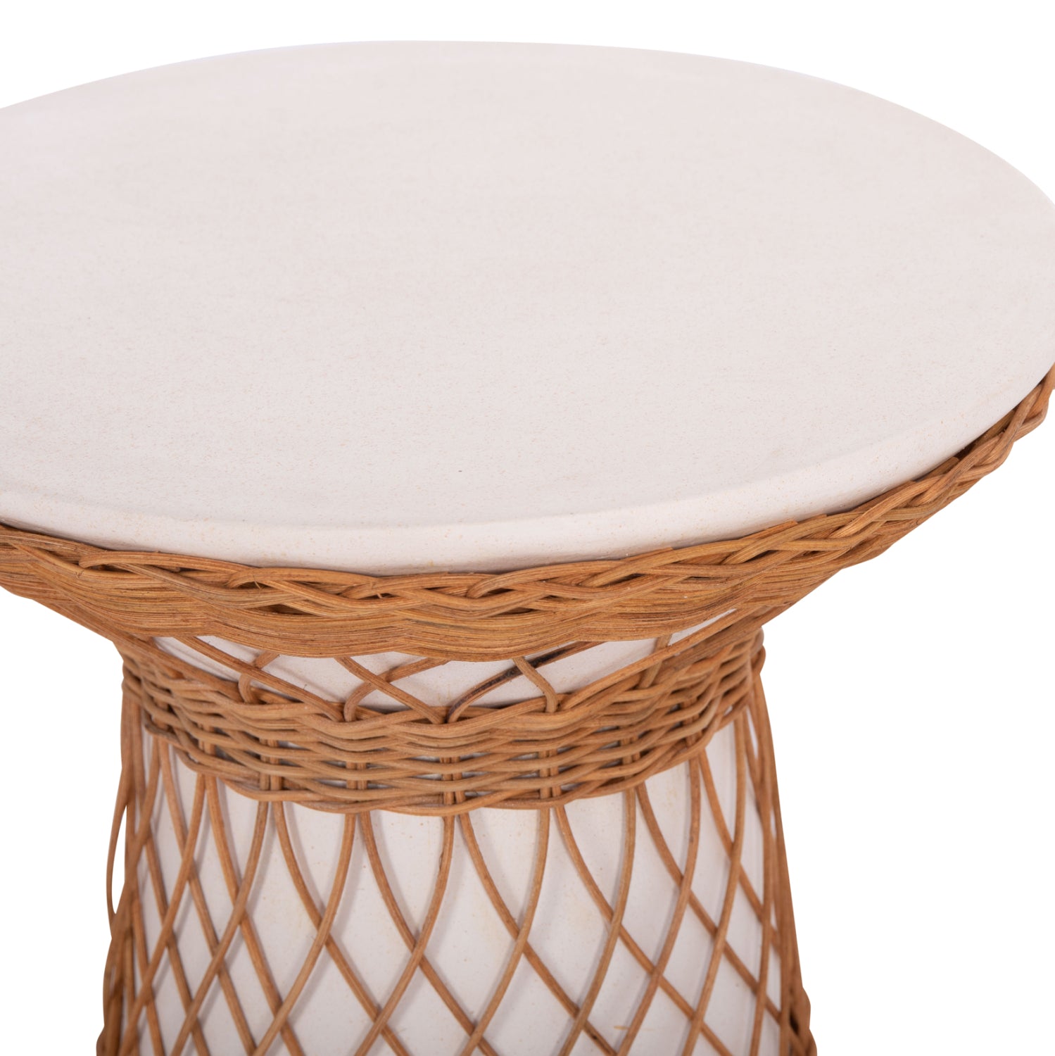 SIDE TABLE ROUND DELIA HM18167.02 FIBER CEMENT WHITE & RATTAN Φ40x45Hcm.