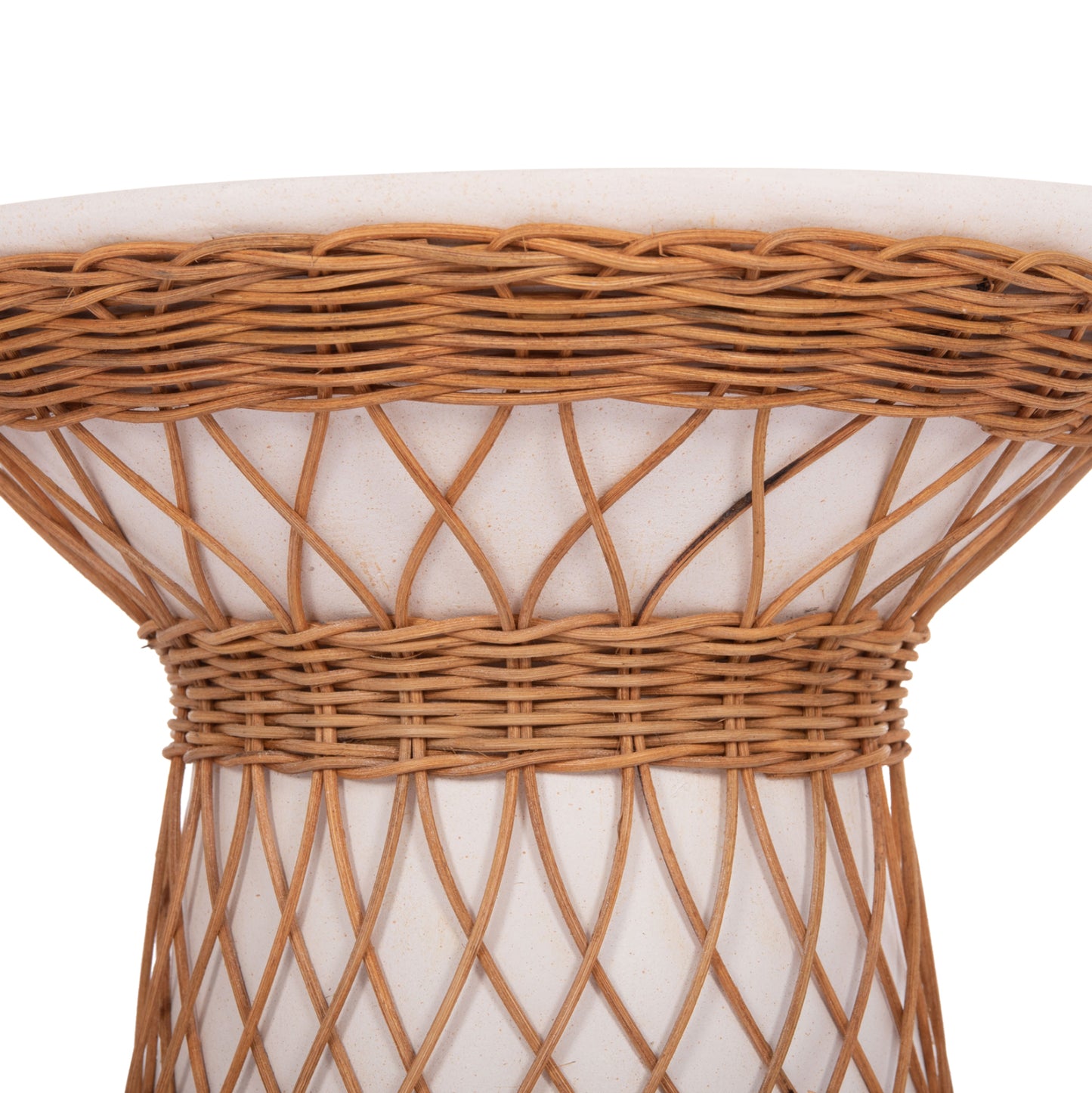 SIDE TABLE ROUND DELIA HM18167.02 FIBER CEMENT WHITE & RATTAN Φ40x45Hcm.