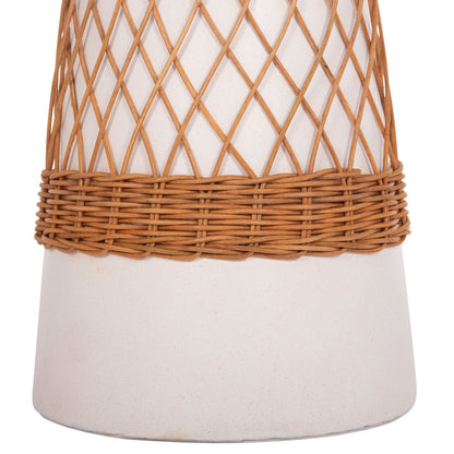 SIDE TABLE ROUND DELIA HM18167.02 FIBER CEMENT WHITE & RATTAN Φ40x45Hcm.