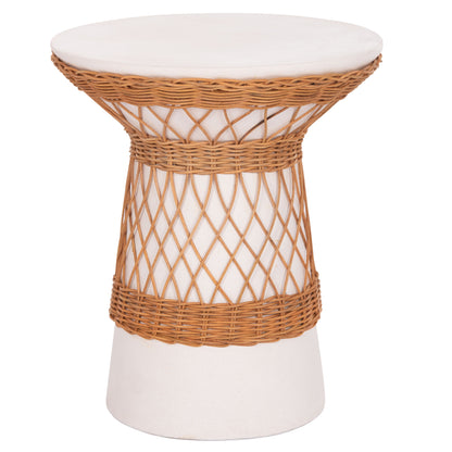 SIDE TABLE ROUND DELIA HM18167.02 FIBER CEMENT WHITE & RATTAN Φ40x45Hcm.