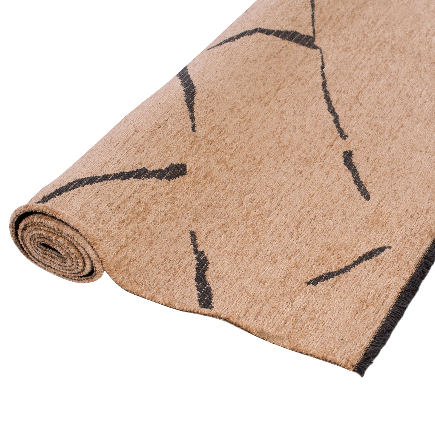 HM7674.01 160Χ230cm, light brown-black carpet with self-fringes