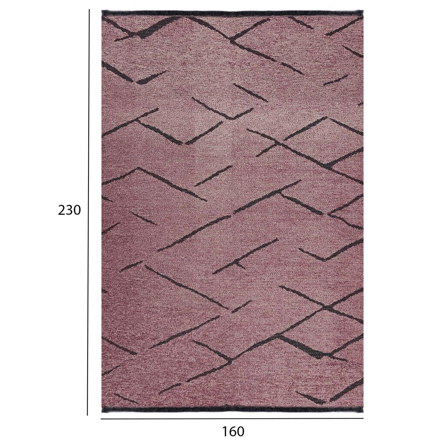 HM7674.06 160Χ230cm, dusty pink-black carpet with self-fringes