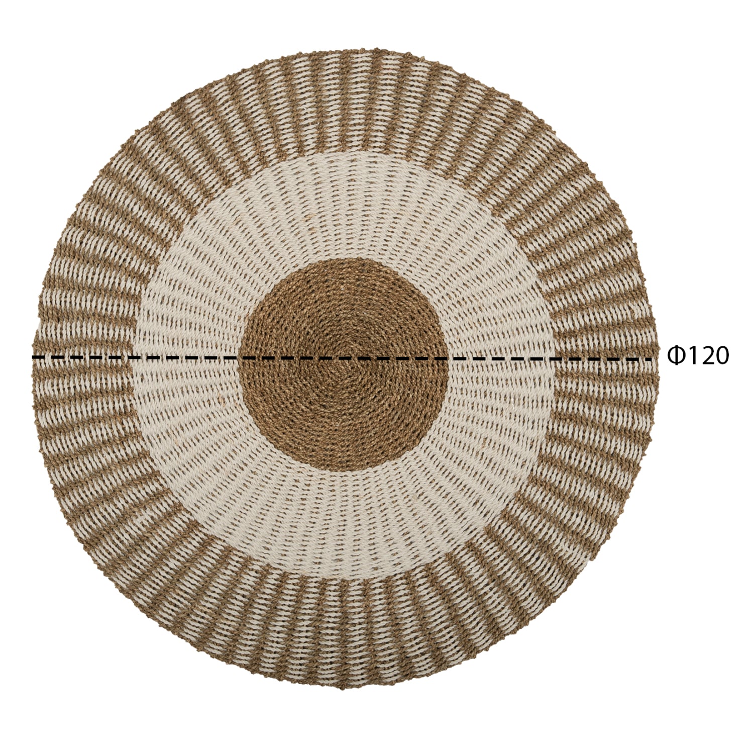 ROUND CARPET KIRKI HM7840 NATURAL SEAGRASS FIBERS IN WHITE-NATURAL COLOR Φ120cm.